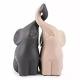 pajoma® Verliebte Elefanten Größe M, 2er-Set aus Keramik | Höhe 15 cm - Harmonisches Pärchen in Beige & Grau | Tierfigur Dekoration, Dekofigur, Tischdeko für Küche, Bad, Wohn- und Schlafzimmer