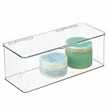 mDesign Badezimmer Box mit Deckel – praktische Kunststoff Box für Pflegeprodukte, Medikamente und Kosmetika – stapelbare Aufbewahrungskiste – durchsichtig