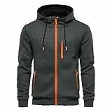 CTU Herren-Kapuzenpullover mit Reißverschluss, langärmelig, Fleecejacke, Kapuzen-Sweatshirt für Herren, Größe S-3XL, Dunkelgrau, XXL