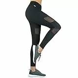Formbelt Variosports mesh Leggings mit Taschen lang - lauftights Fitness Damen Sporthose Hüfttasche hoher Bund Tummy Control für Smartphone iPhone Handy Netzstoff schwarz L