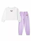 Naiyafly Kinder Mädchen Trainingsanzug Set Mädchen Schmetterling Muster Langarm Pullover Sweatshirt Crop Tops + Hosenanzug Teenager Mädchen Frühling Herbst Outfits Set Sport Hip Hop Kleidung