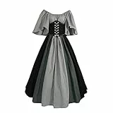 Routinfly Damen Kleid Kurzarm Mittelalter Kleid Cosplay Dress Mittelalter Kleidung Große Größen Renaissance Kostüm Kurzarm One-Shoulder-Kleid S-5XL