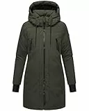 Navahoo Damen modischer Wintermantel warmer Parka mit (abnehmbarer) Kapuze und Rucksackträgern innen Winterzart 14 Dark Olive Gr. L