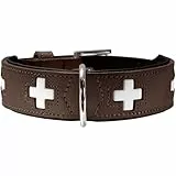 HUNTER Hundehalsband SWISS, Farbe: braun/schwarz, weiches Rindnappaleder, handvernähte Schweizer Kreuze, langlebig und komfortabel, hochwertige Handarbeit, Made in Germany, Größe: M (55)