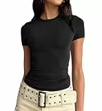 Cuptacc Tshirt Damen Sommer Rundhals Kurzarm T-Shirt Slim Fit Casual Skims Dupe Modisch Tight Basic Top Schwarz Damen Mittel M 38-40