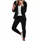 EMATOP Damen Anzug Elegant 2 Teilig Hosenanzug Langarm Business Anzug Set Zweiteiler Einfarbig Blazer Hose Festlich Lange Hosenanzüge Sportlich Slimfit Streetwear Frauen Baumwolle Freizeitanzug