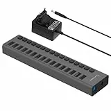 SABRENT 16-Port USB Hub Aktiv mit Netzteil – 90W USB Ladegerät Mehrfach mit Schaltern, Mount Bracket – 2-in-1 USB Ladestation & Aktiver Powered Hub 3.2x1, Charger für Handy, Laptop, PC, usw (HB-PU16)
