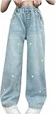 LCpddajlspig Baggy Jeans Mädchen: High Waist Jeanshose Wide Leg Hose Kinder Hosen Mit Gummizug Breite Y2k Pants Weites Bein Kleidung Teenager Stretch Kinderkleidung 5-14 Jahre