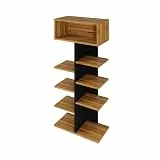LEVIRA Bücherregal, Lagerregal, Regal Zargun, 55 x 28 x 121 - Tróia Nussbaum und Schwarz
