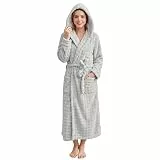 V.&GRIN Damen-Bademantel mit Kapuze, super saugfähig, schnell trocknend, weich, lang, für nach der Dusche, Spa, Größe S-3XL, Grau, Small-Medium