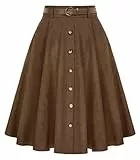 Belle Poque Damen Cord Röcke Hohe Taille A-Linie Swing Rock mit Gürtel&Taschen Dunkelbraun L