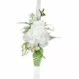 Vayliro Blume Handgelenk Corsage,Boutonniere Braut,Handgelenk-Bouquet,Künstliche Handgelenk Corsage Armband,für Hochzeit Party Abschlussball Dekorationen,1 Stück(Handgelenk-Corsage),Weiß B