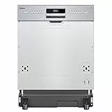 Midea SI 3.60N wi Geschirrspüler 60 cm Teilintegriert, 13 Maßgedecke, Halbintegrierter Spülmaschine mit WiFi, Extra Trocknung, 7 Programme, 49dB, 0~24 Startverzögerung - Inox