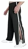 NIULI Reha-Hose for Damen Und Herren – Seitliche Öffnung – Jogginghose Mit Durchgehendem Reißverschluss – Modisch Mit Tasche – Freizeithose(Noir,L)