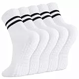 Apricitie 5 Paar Rutschfeste Socken Damen, Pilates Yoga Socken mit Griffen, Stoppersocken AntiRutschSocken Lange Griffsocken für Damen und Mädchen Ballett, Pilates, Yoga, Fitness(Weiß)