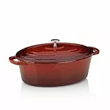 Kela 11942 Bräter mit Deckel, Gusseisen, Emaille-Beschichtung, Hohe Wärmespeicherung, Induktionsgeeignet, 6 L, Rot, Oval, Calido