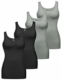 ALPIDEX Damen Tops 4er Set Basic Oberteil Einfarbig Frauen Unterhemd Stretch Untershirt Ärmellos Tank Top Baumwolle, Größe:M, Farbe:Storm