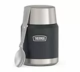 Thermos ICON Food Jar 0,47 l, dunkelgrau matt graphite, Speisegefäß für Essen 470 ml, doppelwandigem 18/8 Edelstahl, hält warm und kalt, mit klappbarem Löffel, rutschfester Boden, absolut dicht