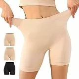 YouShow Radlerhose Damen 3er Pack Kurze Hose Unter Kleid Rock Shorts Leggings Boxershorts Damen Hoher Bund Anti Scheuern Beige Schwarz 2XL
