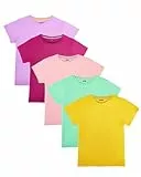 Nutria Kinder T-Shirts 100% Baumwolle 5er Pack für Mädchen und Jungen Diverse Farbsets auswählbar Eignet Sich hervorragend zum Bedrucken B01A Rose/Lila/Rosa/Mintgrün/Hellorange 8-9 Jahre