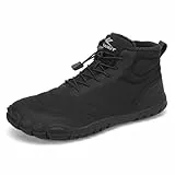 FLARUT Winter Barfußschuhe Herren Damen Warm Gefüttert Winterschuhe Breite Zehen Wasserabweisend Traillaufschuhe Winterstiefel(Schwarz,47)