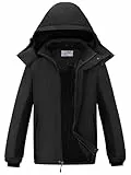 OutPro Herren Skijacke Winterjacke Warme FleecejackeWasserdicht Winddicht Funktions Baumwolljacke Winterjacke Outdoor WandernTibetisch schwarz,XL