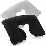 com-four® 2X Aufblasbares Nackenstützkissen - Praktisches Nackenhörnchen zum Aufpusten - Ideales Reise Kissen für unterwegs (Eckig - 2 Stück - schwarz grau)