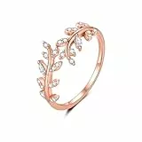 MASOP Ringe für Damen Rosegold Zweig Blatt Verstellbar Ringe AAA Zirkonia Kleine Schmuck Silber 925 Vergoldet Geschenke für Frauen Freundin Mädchen Schwester Mutter Muttertag Muttertagsgeschenk