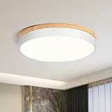 Qamra Deckenlampe, LED Deckenleuchte Holz 40cm, Flach Deckenleuchte Weiß, 36W Rund Lampe für Wohnzimmer Schlafzimmer Küche Flur Esszimmer 4000K