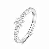 INFUSEU Ring Mit Buchstaben, 925 Sterling Silber Verstellbare N Ringe Großbuchstaben Initiale Alphabet Schmuck Personalisierter Geburtstag Brautjungfern Geschenke für Frauen Mädchen Damen