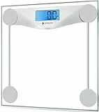 ETEKCITY Personenwaage digital, Gewichtswaage mit großer blauen LCD-Hintergrundbeleuchtung, hochpräzise Messungen, 6 mm gehärtetes Glas, 180 kg, Weiß，30 x 30 cm