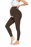 FuelMeFoot Damen Umstandsleggings High Waist Schwangerschaftsleggings Umstandshose Blickdicht Stretch Elastisch Weich Lang Yoga. Braun M