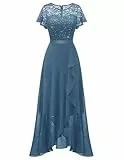 Berylove Cocktailkleid Damen mit Fledermausärmeln - Elegantes Festliches Hochzeitsgastkleid in Grey Blue M