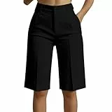 UHouse Shorts Damen Sommer Lang Bermuda Knielang Anzughose Kurz Chino Kurze Hose Elegant Business Damenshorts für Frauen Freizeitshorots Leichte Sommershorts Stoffhose Golfhose Schwarz L