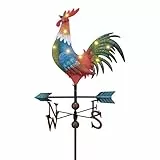 TERESA'S COLLECTIONS Wetterhahn Windfahne,Metall-Hahn Wind Vane 86cm,Bunt Hahn-Wetterfahne,Gartendeko für Draußen,Windrichtungsanzeige Solar Dekoration für Garten,Geschenk für Mama/Papa/Freund