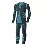 Ladeheid Skiunterwäsche Kinder Funktionsunterwäsche Set Langarm Shirt Lange Unterhose Thermoaktiv LAGI009 (Schwarz/Turquoise, 158-164)