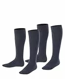 ESPRIT Unisex Kinder Kniestrümpfe Foot Logo Multipack K Kh Baumwolle lang einfarbig 2 Paar, Blau Marine 6120, 31-34