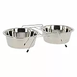Kerbl Pet Doppelnapfständer, 2x1800ml, 44x21x9,5cm, aus rostfreiem Edelstahl, Katzen, kleine und große Hunde, Hundenäpfe, Futter und Wasser