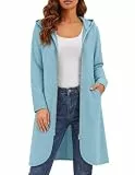 Zeagoo Damen Herbstjacke 2025 Reißverschluss Hoodies Langarm Lange Tunika Sweatshirts Oversized Fleece Casual Mantel mit Tasche, A_Fleece-Stoff_Hellblau, 3XL