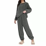 Generisch Zweiteiler Schlafanzug Damen Winter Große Größen Plüsch Pyjama Set Warm Gestreift Schlafshirt Für Damen Und Herren Winter Paare Nachtwäsche Lang Schlafshirt Pyjamahose Warm Loungewear