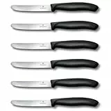 Victorinox Swiss Classic, Frühstücksmesser, Brötchenmesser, Scharfe Klinge, Wellenschliff, 11 cm, Kunststoffgriff, Rostfreier Stahl, Set 6teilig, Schwarz
