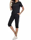 Aottori Damen Jogginganzug Set Trainingsanzug Zweiteiler Frauen Sport Anzug Polyester Freizeitanzug Sporthose S-XXL Schwarz M