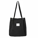 Etercycle Cord Umhängetasche Damen, Schultertasche Groß Cord Tasche Lässige Tote Handtasche Fashion Stofftasche für Alltag, Büro, Schulausflug und Einkauf - Schwarz