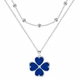 Yinsen Kleeblatt Halskette Damen 925 Sterling Silber glücksbringe Halskette Mit Schmuck Geschenkbox - Valentinstag Muttertag Geburtstags Weihnachten Geschenk für Sie Frauen Freundin mama/Blau