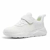 Fudaolee Unisex Kinder Turnschuhe Jungen Sportschuhe Atmungsaktiv Laufschuhe Mädchen Leichtgewicht Sneaker rutschfest Hallenschuhe Freizeit Fitnessschuhe B-Weiß 34 EU