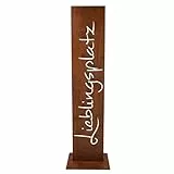 Rostikal Lieblingsplatz Schild Metall - 71 cm - Handgefertigtes Edel-Rost Metallschild aus Cortenstahl - Liebevolle Deko für Wohnzimmer, Garten, Balkon, Terrasse