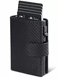 GSG Geldbörse Herren aus echtem Leder mit Münzfach RFID Schutz Trifold Klein Portmonee BrieftascheAutomatischem Pop-up für 10-12 Kreditkartenetui Schwarz Kohlefasermuster