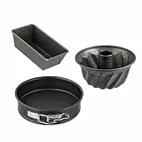Zenker 9991850 Mini-Förmchen Set mit 3 Kuchenformen, Gugelhopfform, Springform, Edelstahl, Schwarz, 15 x 5,5 x 8,5 cm, 18 cm, 16 cm