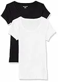 Amazon Essentials Damen T-Shirt mit Flügelärmeln und U-Ausschnitt in schmaler Passform, 2er-Pack, Schwarz/Weiß, XL