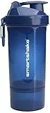 Smartshake O2GO ONE Protein Shaker Flasche 800 ml | 27 oz – Shaker mit Pulverfach – Auslaufsicherer Schraubdeckel – BPA frei – Unisex Gym Shaker – Blue Navy